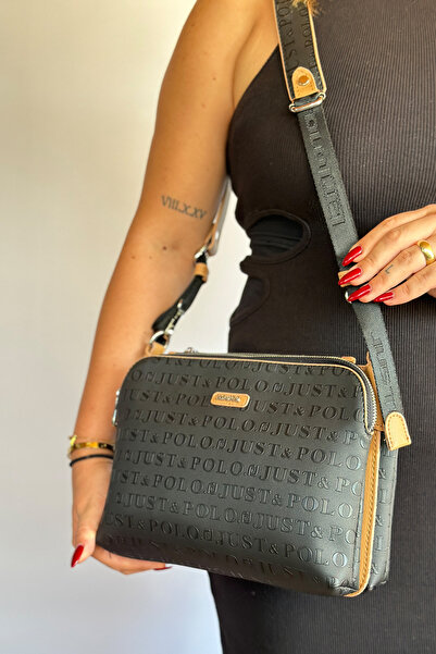 Just Polo حقيبة كروس نسائية متوسطة الحجم 3 أقسام 5 أقسام 29 × 21 سم 4022 أسود...