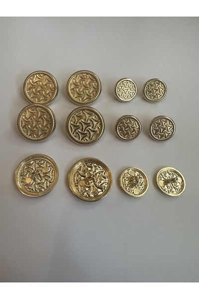 aensia Triangular Embossed Design Button on Gold Gold - Pack of 12 (6 Large+6 Small)
