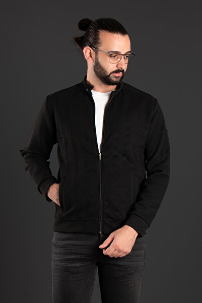 ZEKİ ÖZER MEN'S BLACK PATTERNED CARDIGAN