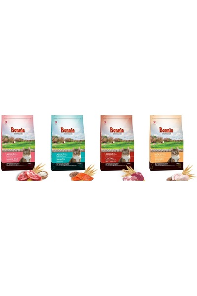 Bonnie Kedi Maması Kuzu,Somon,Biftek,Tavuk 1,5 kg X 4 Paket