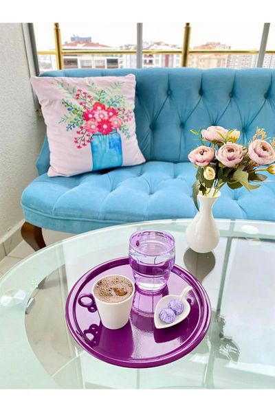 NEWTREND Züccaciye Metal Purple Single Decorative Tea, Coffee and Pastry Serving Presentation Tray 23 cm