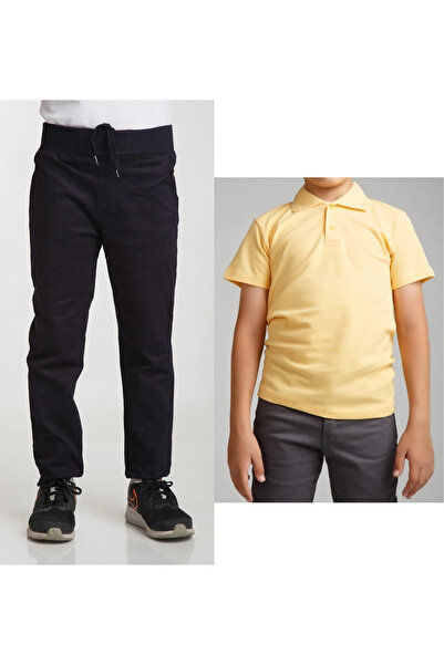 BLUEMOOR Unisex dečije rebraste pantalone Lan tamnoplave školske pantalone + ...