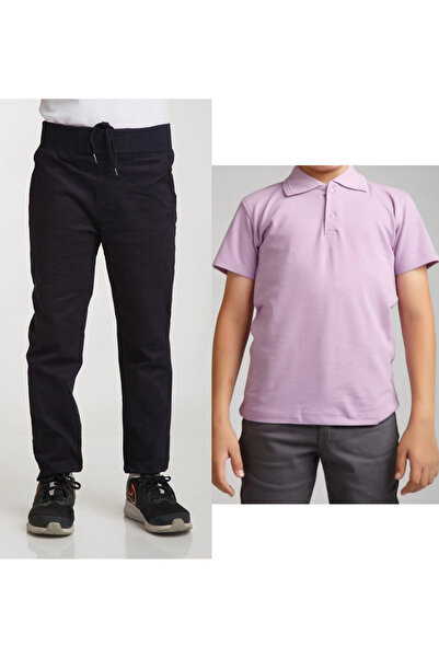 KURAFF Унісекс дитячі рибана брюки з поясом з льону темно-синього кольору + ф...