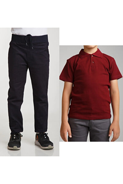 BLUEMOOR Unisex Παιδικό λινό με ραβδώσεις μέσης Navy Blue σχολικό παντελόνι +...