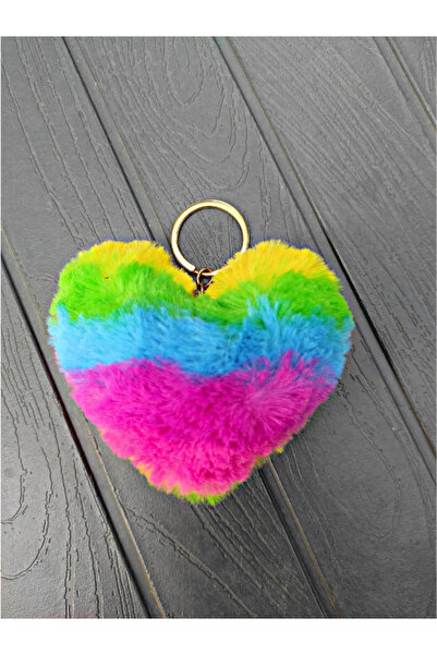 TÜKKAN ACCESSORİES Rengarenk Peluş Kalp Anahtarlık Çanta Ve Cüzdan Süsü