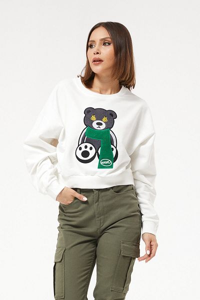 Afilva Sweat scurt Zero Gât - model de urs Sweat/ Alb Sweat subțire