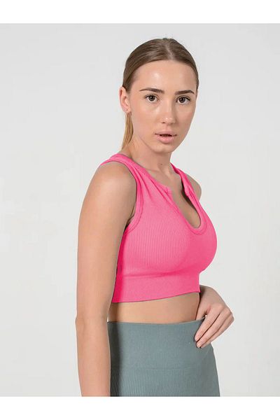 MİSTİRİK Model Florio Model tricotat fără sudură Bustier Crop Model fără sudură Crop Pink Color