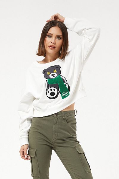 Afilva Sweat scurt Zero Gât - model de urs Sweat/ Alb Sweat subțire