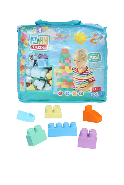 Toyaş Play Blox Building Toys 3004 Pastel Colors Mega Block Set 133 Pieces with Blue Bag
