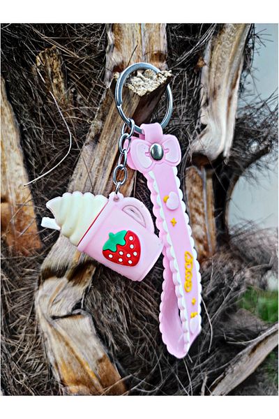 TÜKKAN ACCESSORİES Lilac Milkshake Strawberry Detail Keychain Bag And Wallet Ornament