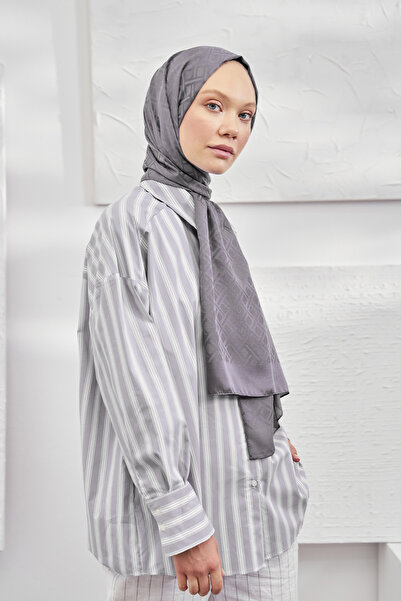 ARMANDA Italyan Jakar Geometrik Desen Şal - Yeni Jakarlı Trend Şal Scarf - Füme