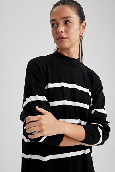 DeFacto Relax Fit Yumuşak Dokulu Çizgili Bisiklet Yaka Triko Kazak Tunik S7517az23wn