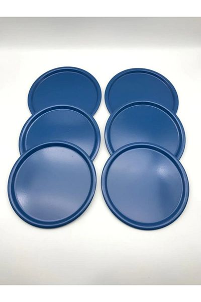 NEWTREND Züccaciye 6-Piece Metal Blue Single Decorative Tea, Coffee and Pastry Serving Presentation Tray 23 cm