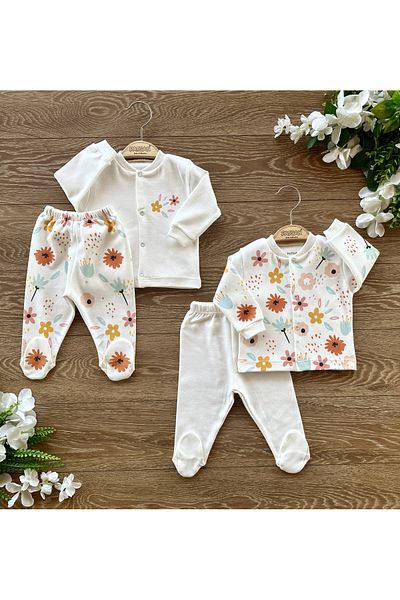PATSAN Organic Cotton 4 Piece Baby Girl Top and Bottom Set Floral