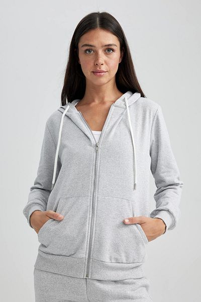 DeFacto Regular Fit Hooded Thin Sweatshirt Fabric Cardigan