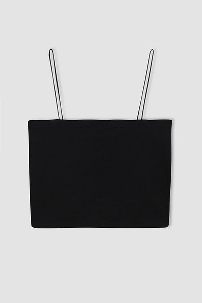 DeFacto Fall In Love Thin Strap Crop Βαμβακερό μαύρο εσωτερικό εσώρουχο Y2249az23sp