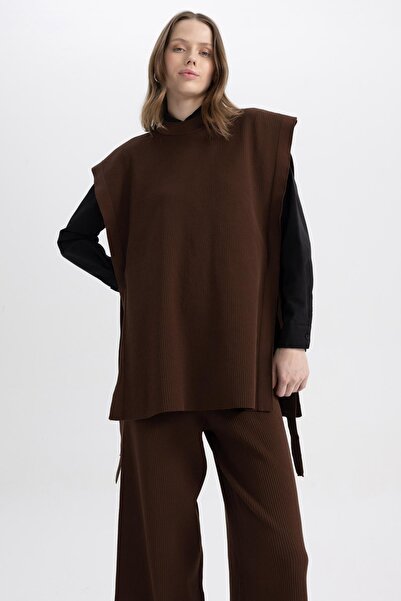 DeFacto Pletený svetr s regulérním střihem s výstřihem – Y1323Az23Au s detailem boční kravaty