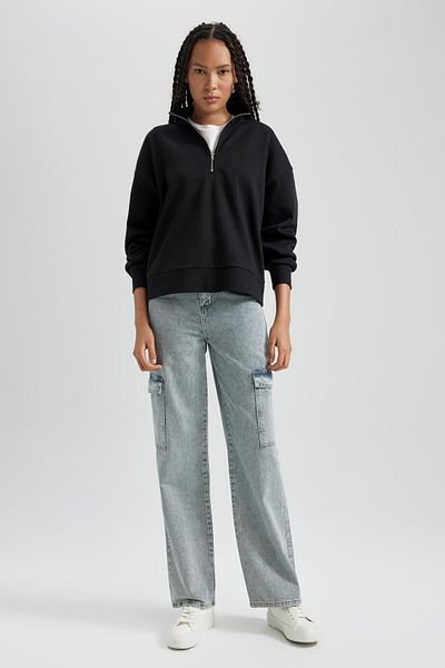 DeFacto Sweatshirt mit normaler Passform und hohem Kragen und Reißverschluss