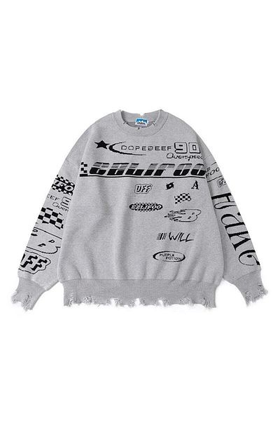 Gofeel Y2k Tech Vintage Gray Racing Detail Unisex Sweater