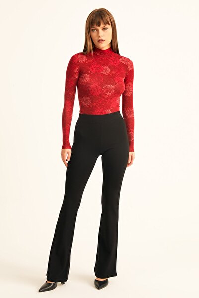 IkI BUÇUK Γυναικείο μαύρο ψηλόμεσο ατσάλι πλεκτό παντελόνι