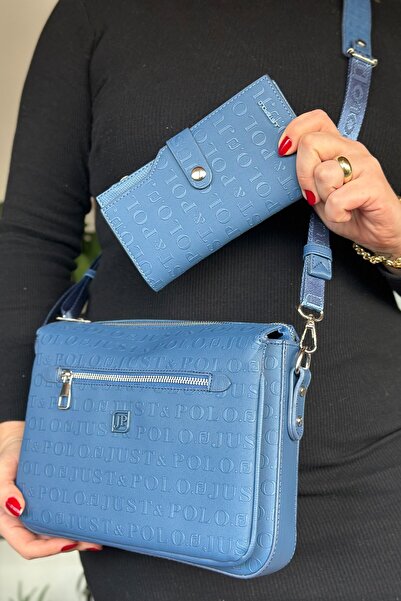 Just Polo حقيبة كتف نسائية بلون بترولي مكونة من 3 أقسام وحزام قابل للتعديل 40...