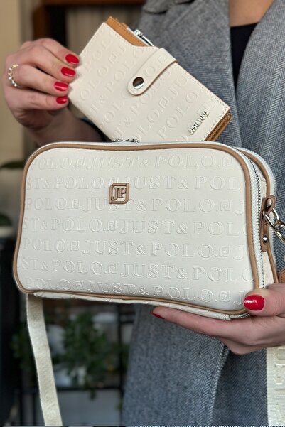 Just Polo حقيبة كتف نسائية طويلة قابلة للتعديل 5 أقسام 6 أقسام كريم 28x18 سم ...