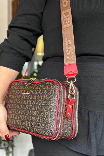 Just Polo Red Special Series Women's Shoulder Bag - Long Strap, 5 Compartments, 2053-Gd -Gzd
