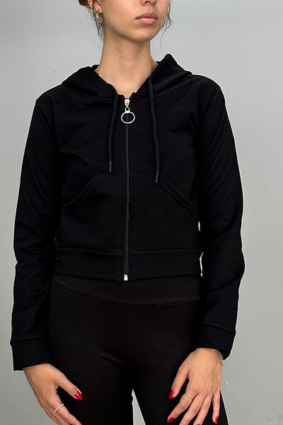 Tam Moda Hanorac de damă cu fermoar cu glugă-buzunar cangur