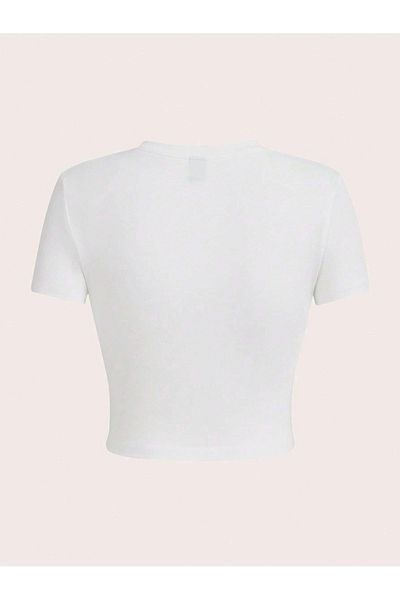 Jose Clothing ΓΥΝΑΙΚΕΙΑ ΛΕΥΚΗ ΕΚΠΤΩΜΕΝΗ ΚΟΝΤΟΜΑΝΙΚΗ ΣΤΟ ΣΩΜΑ OTURAN CROP TOP BABY TEE BLUZ