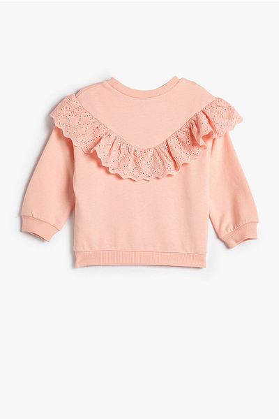 Koton Baby Girl Rose Gold Crew Neck Cotton Ruffle Sweatshirt 4WMG10124AK