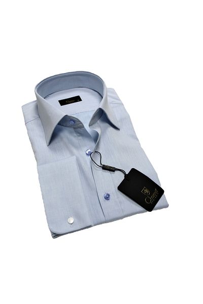 Chamis SlimFit Light Blue Twill Long Collar & Double Cuff Shirt