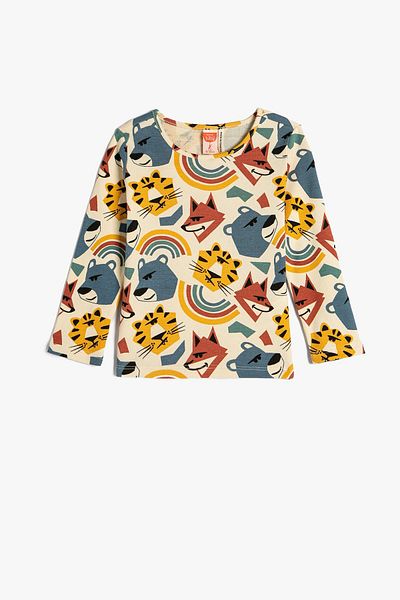 Koton Baby Boy Long Sleeve Crew Neck Camisole Animals Printed T-Shirt 4WMB10202TK
