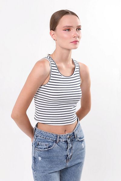 Owut Collection Women's Striped Sleeveless Blouse Thick Strap Athlete Thin Summer Knitwear
