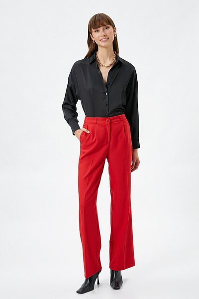 Koton Pantaloni de damă, cu nasturi, cu talie obișnuită, cu buzunar, cu picioare largi 4WAK40068PW
