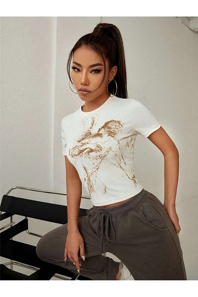 Jose Clothing ΓΥΝΑΙΚΕΙΑ ΛΕΥΚΗ ΕΚΠΤΩΜΕΝΗ ΚΟΝΤΟΜΑΝΙΚΗ ΣΤΟ ΣΩΜΑ OTURAN CROP TOP BABY TEE BLUZ