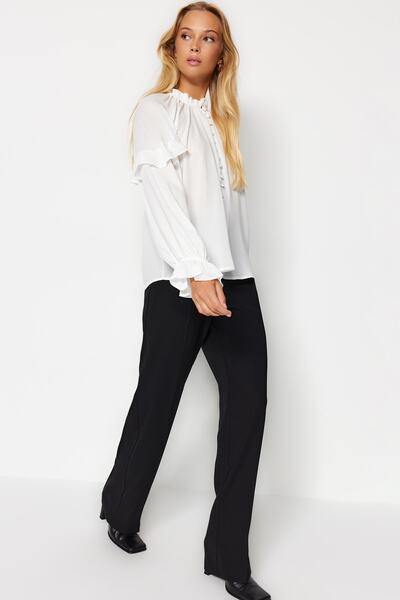 Trendyol Collection Ecru Sleeves Flounced Stand gallér Oversize/Wide Fit szőtt ing TWOAW24GO00070