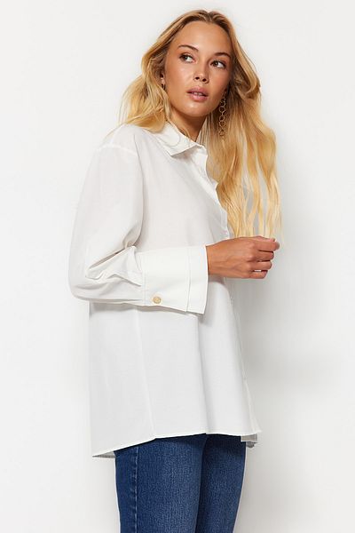 Trendyol Collection Екрю Оверсайз Оверсайз тканий з візерунком Gomlek TWOAW24GO00150