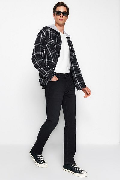 Trendyol Collection Schwarze Regular Fit Denim High School Sitzhose