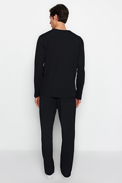 Trendyol Collection Black Regular Cut Long Sleeve Knitted Pajama Set Tmnaw24Pt00008