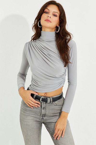 Cool & Sexy Women's Gray Draped Blouse LPP1226