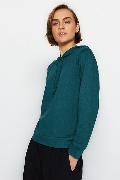 Trendyol Collection Σμαραγδένιο Πράσινο Βασικό Λεπτό Πλεκτό Φούτερ με κουκούλα TWOAW20SW0059