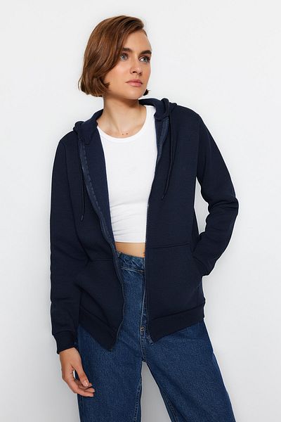 Trendyol Collection Marineblaues Sweatshirt mit Kapuze, Übergröße/weite Passform, dickes Fleece innen, TWOAW21SW0840