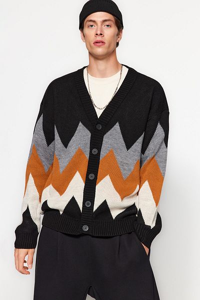 Trendyol Collection Μαύρη κανονική εφαρμογή Wide Fit Πολύχρωμη ζακέτα TMNAW22HI0484