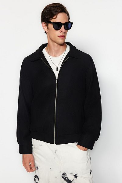 Trendyol Collection Stamped Bomber Jacket Black - TMNAW24CE00011