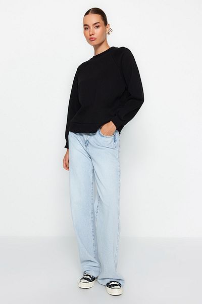 Trendyol Collection Черен спокоен/удобен плетен суитшърт с реглан ръкав и кръгло деколте TWOAW24SW00104