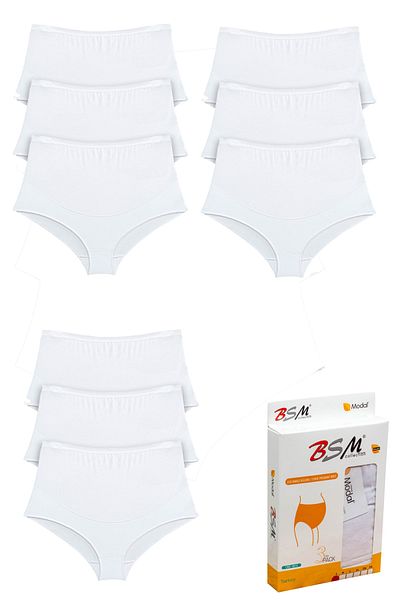 BSM Pantaloni largi, albi, modal, 9 piese - Chiloți de maternitate