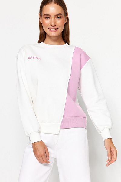 Trendyol Collection Weißes bedrucktes Basic-Sweatshirt aus Strick