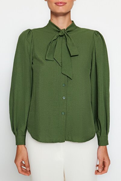 Trendyol Collection Košile Regular Fit se splývavými rukávy a khaki šálou - Twoss21Go0098