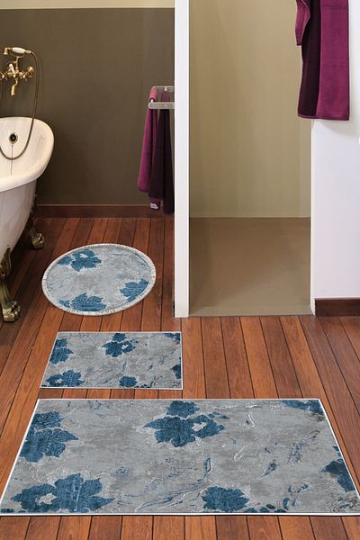 Alanur Home Eko Trend DJT Σετ 3 πλενόμενων αντιολισθητικών πατωμάτων μπάνιου 660M Ακουαρέλα Μπλε