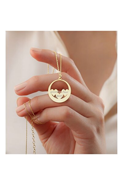 Şimal Silver 925 Ayar Gümüş Kişiye Özel Üçlü Kalp Plaka Kolye